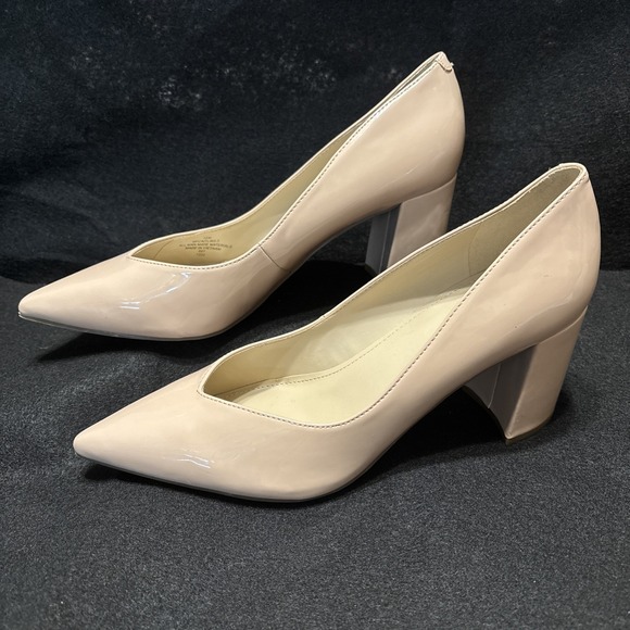 Marc Fisher Caitlin Pointed Toe Slip On Pumps Block Heels Beige Women's 10 EUC - Picture 1 of 15